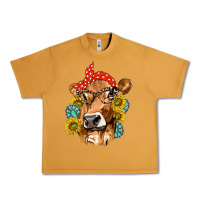 Peanut Butter Western Cow with Sunflowers and Gemstone Urban Heavy Tee - texasbilliewilder