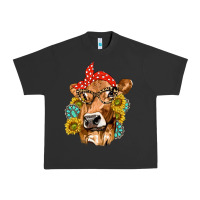 Pigment Black Western Cow with Sunflowers and Gemstone Urban Heavy Tee - texasbilliewilder