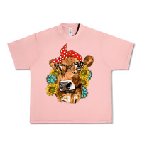 Salmon Western Cow with Sunflowers and Gemstone Urban Heavy Tee - texasbilliewilder