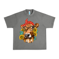 Tornado Western Cow with Sunflowers and Gemstone Urban Heavy Tee - texasbilliewilder