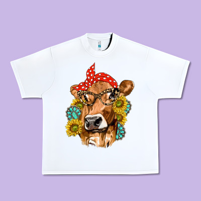 Western Cow With Sunflowers And Gemstone Urban Heavy Tee Designed By Texasbilliewilder