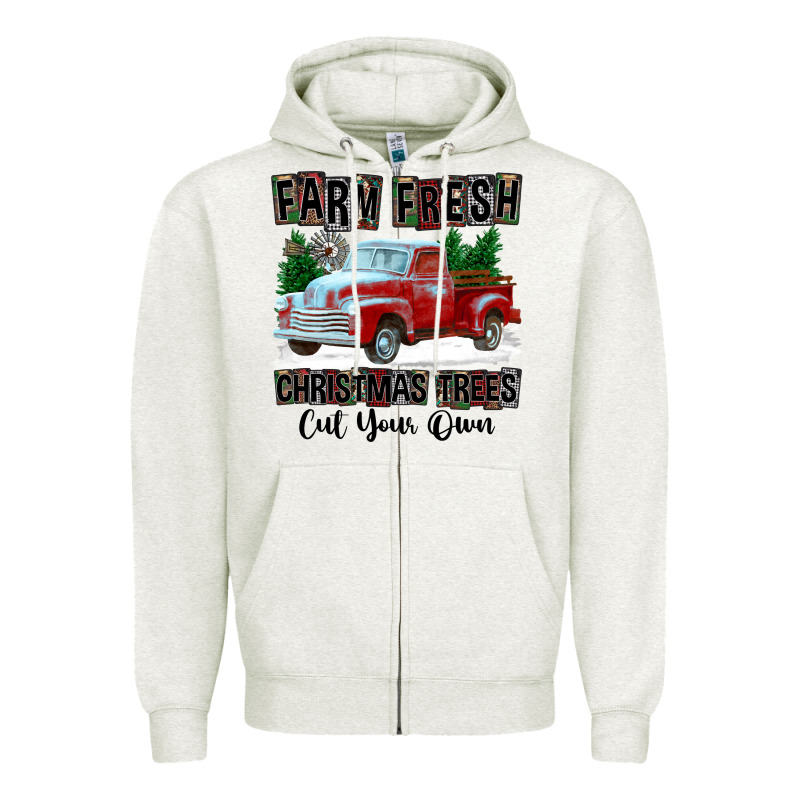 Farm Fresh Christmas Trees Cut Your Own Zipper Hoodie by FaDigitalArtStudio | Teevron