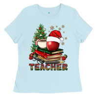 Baby Blue Teacher With Christmas Tree Ladies Tee - BundleAndBundleShop