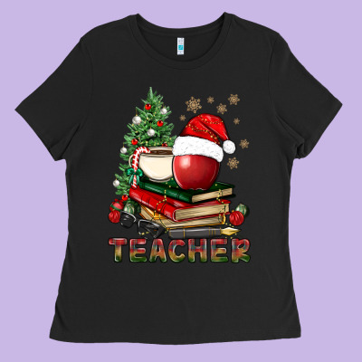 Teacher With Christmas Tree Ladies Tee Designed By Bundleandbundleshop