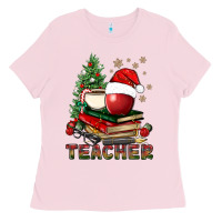 Bubblegum Pink Teacher With Christmas Tree Ladies Tee - BundleAndBundleShop
