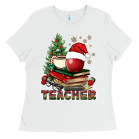 White Teacher With Christmas Tree Ladies Tee - BundleAndBundleShop