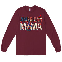 Burgundy American mama with gnome Mother's Day Long Sleeve Tee - HowdyJamesFarm
