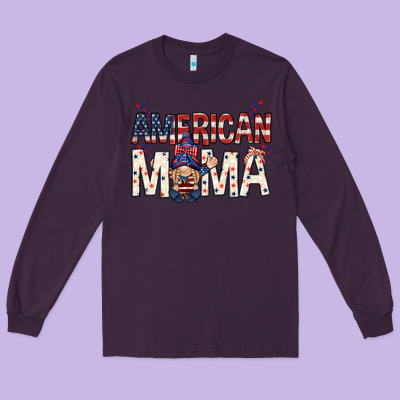 American Mama With Gnome Mother's Day Long Sleeve Tee Designed By Howdyjamesfarm