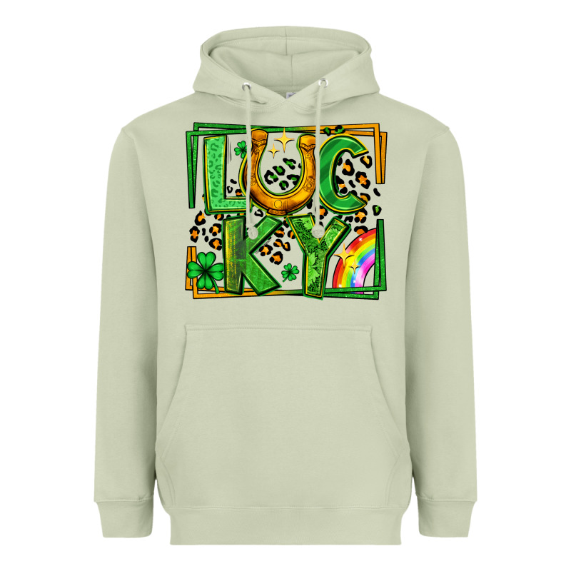 Lucky Horseshoe St Patricks Day Leopard Frame Heavyweight Hoodie by LillyAllenDesigns | Teevron