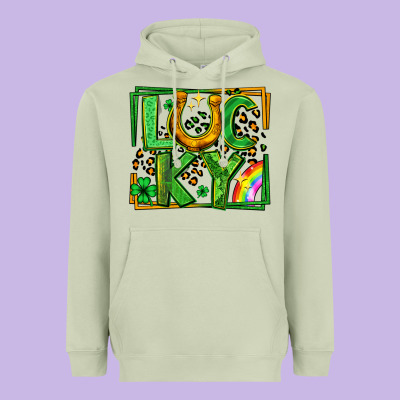 Lucky Horseshoe St Patricks Day Leopard Frame Heavyweight Hoodie Designed By Lillyallendesigns