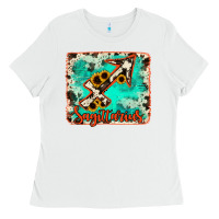 White Sagittarius turquoise cowhide Ladies Tee - RanaPortraitStore
