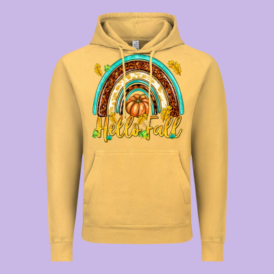 Hello Fall With Rainbow Vintage Hoodie Designed By Texasbilliewilder