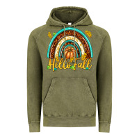 Vintage Olive Hello Fall with Rainbow Vintage Hoodie - texasbilliewilder