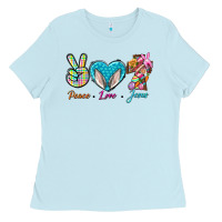 Baby Blue Peace Love Easter Jesus Ladies Tee - BundleAndBundleShop