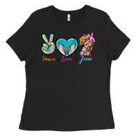 Black Peace Love Easter Jesus Ladies Tee - BundleAndBundleShop