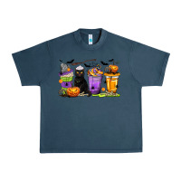 Midnight Navy Halloween Cat Coffee Cups Urban Heavy Tee - texasbilliewilder