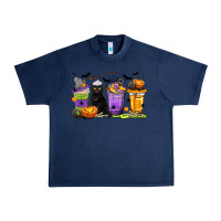 Navy Halloween Cat Coffee Cups Urban Heavy Tee - texasbilliewilder