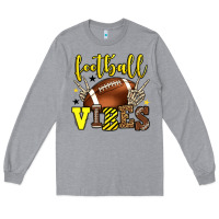 Heather Grey Football vibes yellow and black team color Long Sleeve Tee - HowdyJamesFarm