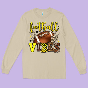 Football Vibes Yellow And Black Team Color Long Sleeve Tee Designed By Howdyjamesfarm