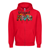 Red Blessed Mama Zipper Hoodie - FaDigitalArtStudio