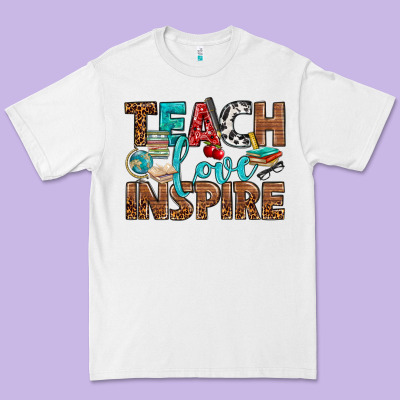 Teach Love Inspire With Leopard Premium Tee Designed By Bundleandbundleshop