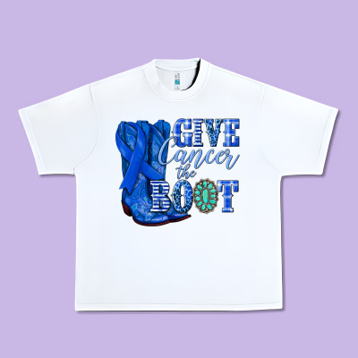 Give Cancer The Boot Colon Cancer Blue Ribbon Nca Urban Heavy Tee Designed By Nancycooperartshop