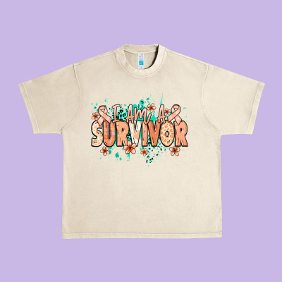 I Am A Survivor Peach Ribbon Urban Heavy Tee Designed By Nancycooperartshop
