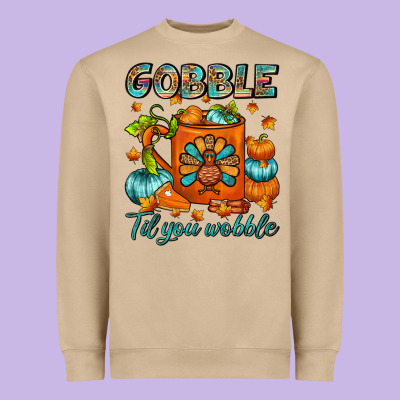 Gobble Til You Wobble Coffee Mug Heavyweight Sweatshirt Designed By Fadigitalartstudio