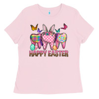 Bubblegum Pink Happy Easter Dental And Egg Ladies Tee - BundleAndBundleShop