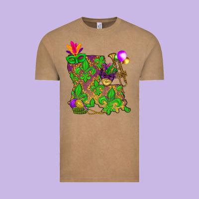 Louisiana Map Mardi Gras Vintage Tee Designed By Nancycooperartshop
