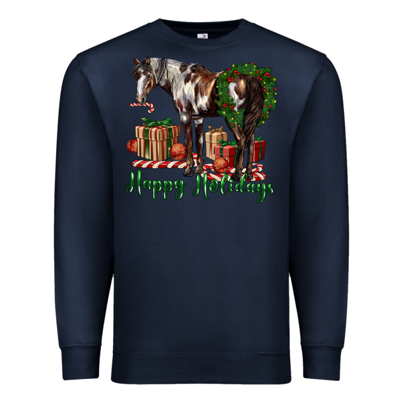 Happy Holidays Mustang Horse Premium Sweatshirt by LillyAllenDesigns | Teevron