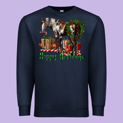 Happy Holidays Mustang Horse Premium Sweatshirt Designed By Lillyallendesigns
