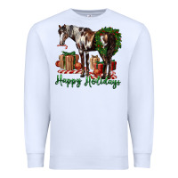 White happy holidays mustang horse Premium Sweatshirt - LillyAllenDesigns