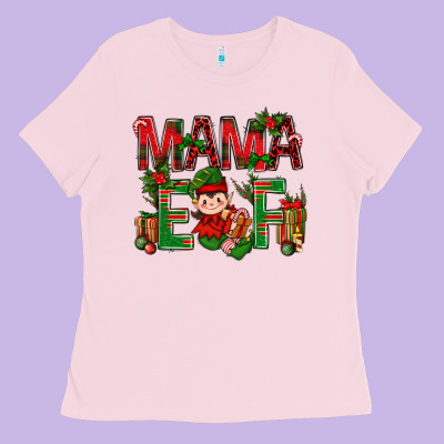 Mama Elf With Gift Christmas Ladies Tee Designed By Bundleandbundleshop