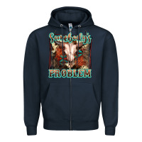 Navy Somebody's Problem Bull Skull Zipper Hoodie - FaDigitalArtStudio