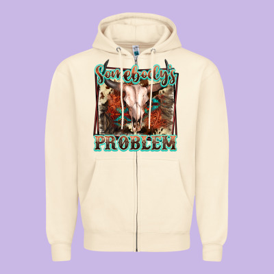 Somebody's Problem Bull Skull Zipper Hoodie Designed By Fadigitalartstudio