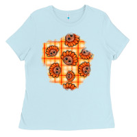Baby Blue Thanksgiving Turkey With Tartan Patch Ladies Tee - BundleAndBundleShop