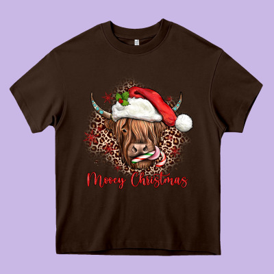 Mooey Christmas Cow Heavy Core Tee Designed By Jahusdesignshop