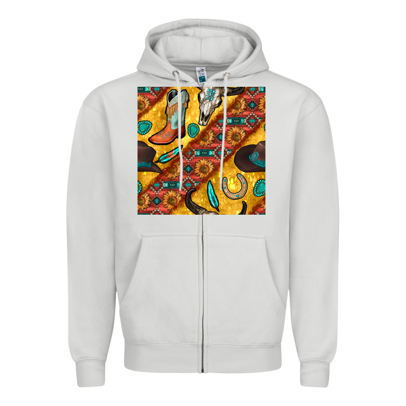 Western Cowboy Bull Skull Seamless Pattern Zipper Hoodie by BundleAndBundleShop | Teevron