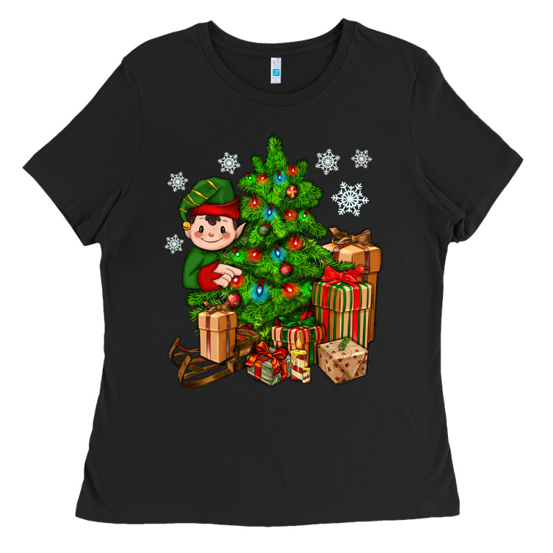 Christmas Elf With Gift Ladies Tee by BundleAndBundleShop | Teevron