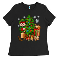 Black Christmas Elf With Gift Ladies Tee - BundleAndBundleShop