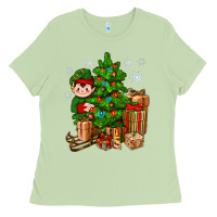 Matcha Christmas Elf With Gift Ladies Tee - BundleAndBundleShop