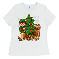 White Christmas Elf With Gift Ladies Tee - BundleAndBundleShop