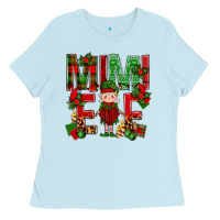 Baby Blue Mimi Elf with Knitting Christmas Ladies Tee - BundleAndBundleShop