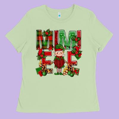 Mimi Elf With Knitting Christmas Ladies Tee Designed By Bundleandbundleshop