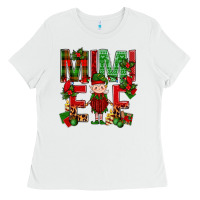 White Mimi Elf with Knitting Christmas Ladies Tee - BundleAndBundleShop