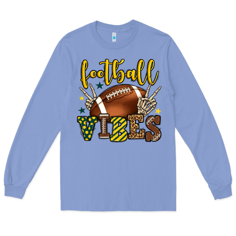 Football Vibes Yellow And Green Team Color Long Sleeve Tee by HowdyJamesFarm | Teevron