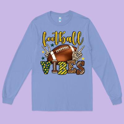 Football Vibes Yellow And Green Team Color Long Sleeve Tee Designed By Howdyjamesfarm