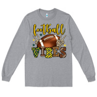 Heather Grey Football vibes yellow and green team color Long Sleeve Tee - HowdyJamesFarm