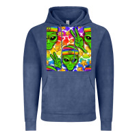 Vintage Denim Pride LGBTQ+ aliens and stars with rainbow Vintage Hoodie - NancyCooperArtShop